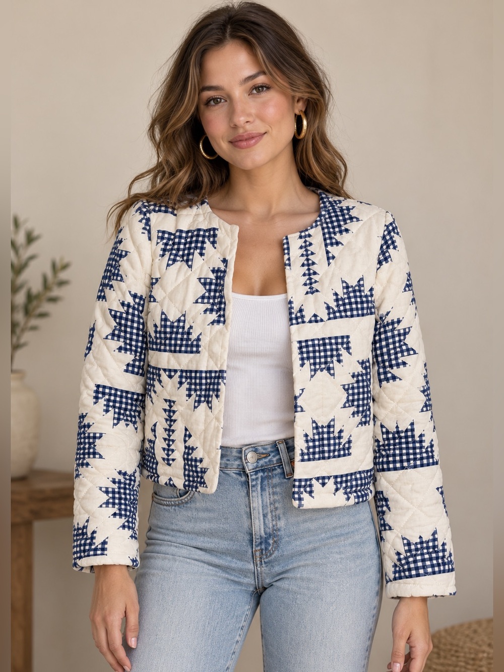 House of Harlow 1960 Cottagecore Boho Quilted Linen  Blend Jacket XS